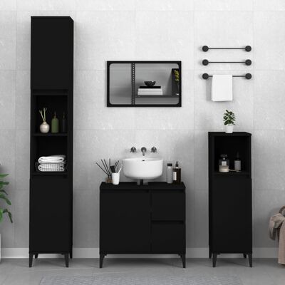 vidaXL fekete szerelt fa fürdőszobaszekrény 30 x 30 x 190 cm