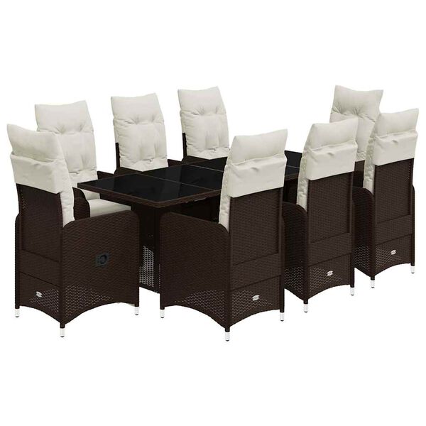 vidaXL 9 r&eacute;szes barna polyrattan kerti bisztr&oacute;garnit&uacute;ra p&aacute;rn&aacute;kkal