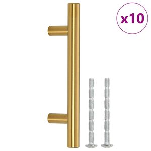 vidaXL 10 db aranysz&iacute;nű rozsdamentes ac&eacute;l szekr&eacute;nyfoganty&uacute; furatt&aacute;vols&aacute;g 64 mm teljes hossz 100 mm