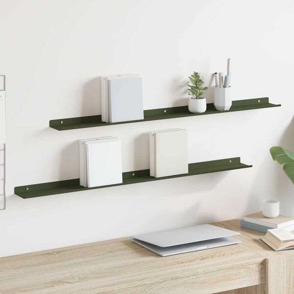 vidaXL Lebegő polc 2 pcs Olajz&ouml;ld 100 x 9 x 2,5 cm Ac&eacute;l