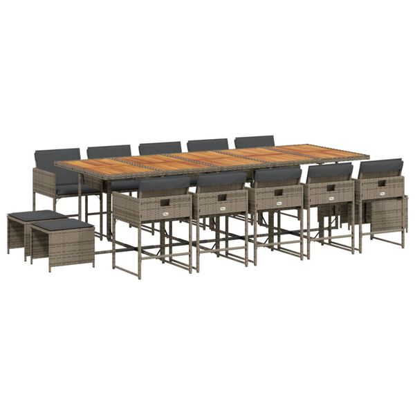 vidaXL 15 r&eacute;szes sz&uuml;rke polyrattan kerti &eacute;tkezőgarnit&uacute;ra p&aacute;rn&aacute;kkal