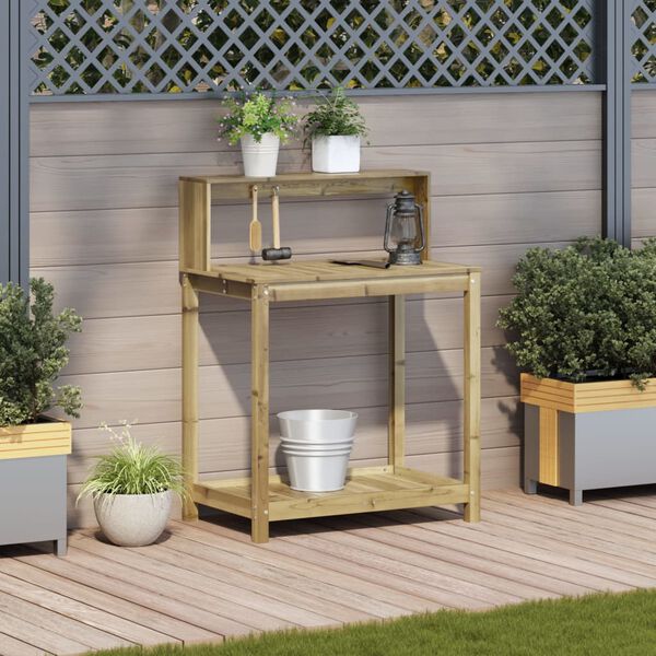 vidaXL impregn&aacute;lt fenyőfa &uuml;ltetőasztal polcokkal 82,5 x 50 x 109,5 cm