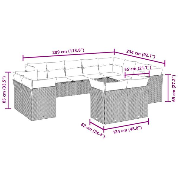 vidaXL 12 r&eacute;szes barna polyrattan kerti &uuml;lőgarnit&uacute;ra p&aacute;rn&aacute;kkal