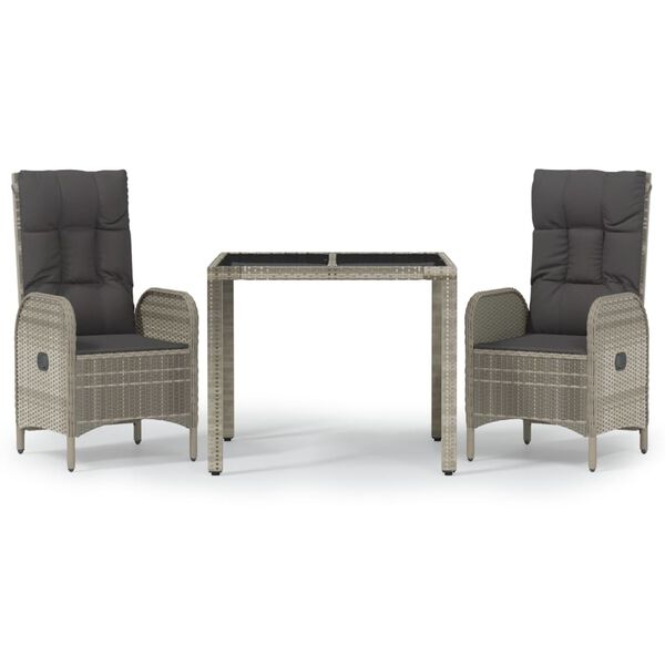 vidaXL 3 részes szürke polyrattan kerti étkezőgarnitúra párnával