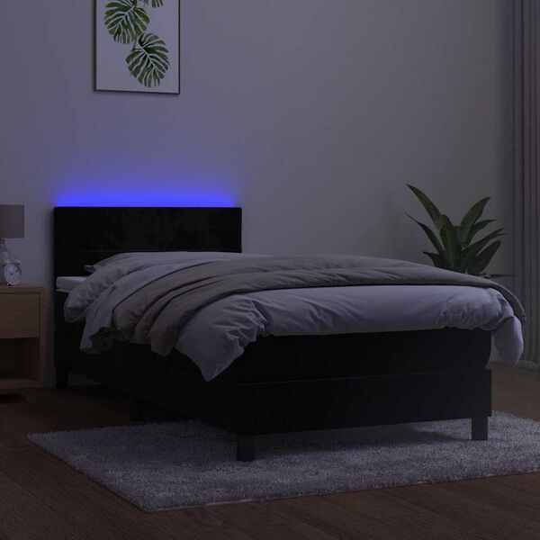 vidaXL fekete bársony rugós és LED-es ágy matraccal 80 x 200 cm
