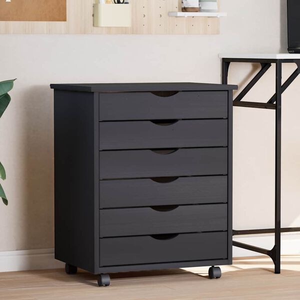 vidaXL MOSS sz&uuml;rke t&ouml;m&ouml;r fenyőfa g&ouml;rgős szekr&eacute;ny fi&oacute;kokkal