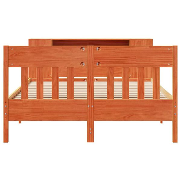 vidaXL barna t&ouml;m&ouml;r fenyőfa k&ouml;nyvespolcos &aacute;gy matrac n&eacute;lk&uuml;l 150 x 200cm