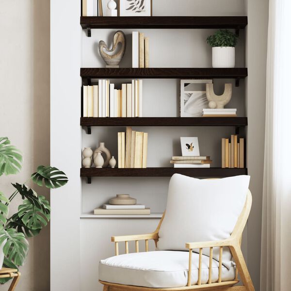 vidaXL s&ouml;t&eacute;tbarna kezelt t&ouml;m&ouml;r t&ouml;lgyfa fali polc 80x30x(2-6) cm