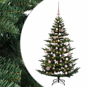 vidaXL Műkar&aacute;csonyfa g&ouml;mbbel 120 cm 150 LED Meleg feh&eacute;r PE &eacute;s PVC Z&ouml;ld