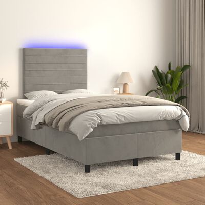 vidaXL világosszürke bársony rugós és LED-es ágy matraccal 120x200 cm