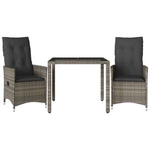vidaXL 3 r&eacute;szes sz&uuml;rke polyrattan bisztr&oacute;garnit&uacute;ra p&aacute;rn&aacute;kkal