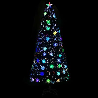 vidaXL fekete száloptikás karácsonyfa LED-es hópelyhekkel 180 cm