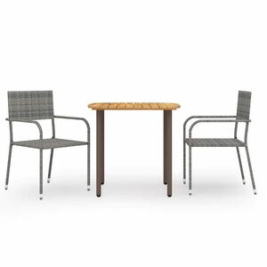vidaXL 3 r&eacute;szes sz&uuml;rke polyrattan kerti &eacute;tkezőgarnit&uacute;ra