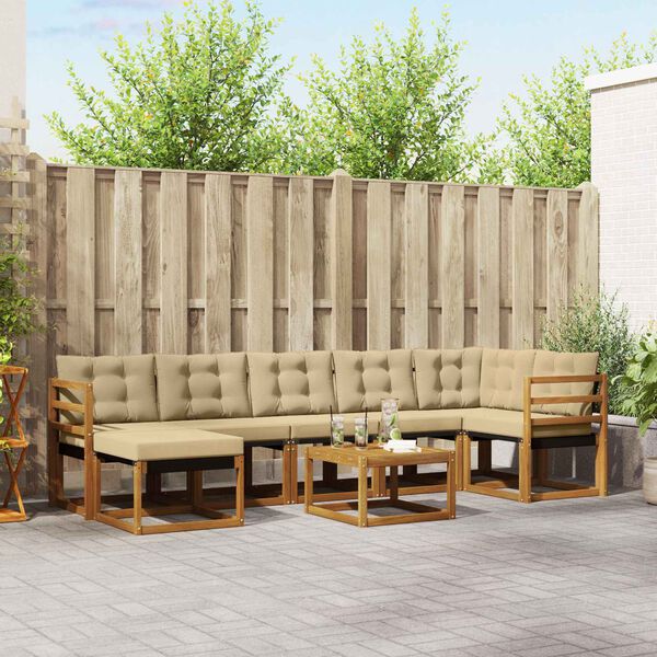 vidaXL K&uuml;lt&eacute;ri kanap&eacute; szett p&aacute;rn&aacute;val 8 pcs Term&eacute;szetes &eacute;s b&eacute;zs