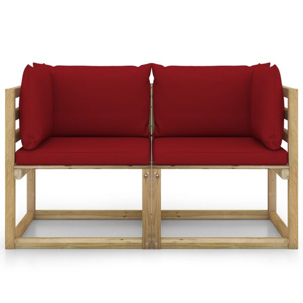 vidaXL 2 db z&ouml;ld impregn&aacute;lt fenyőfa kerti sarokkanap&eacute; p&aacute;rn&aacute;kkal