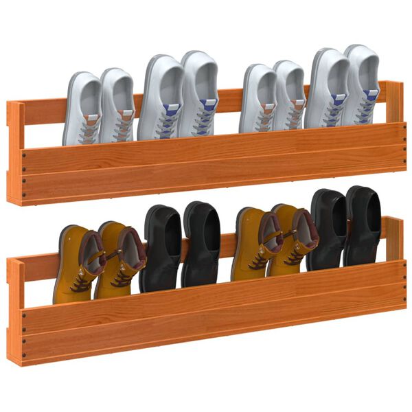 vidaXL 2 db viaszbarna t&ouml;m&ouml;r fenyőfa fali cipőtart&oacute; 110x8,5x23,5 cm