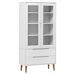vidaXL MOLDE feh&eacute;r t&ouml;m&ouml;r fenyőfa vitrin szekr&eacute;ny 90 x 35 x 175 cm