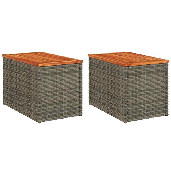 vidaXL 2 db szürke polyrattan és tömör fa kerti kisasztal 55x34x37 cm