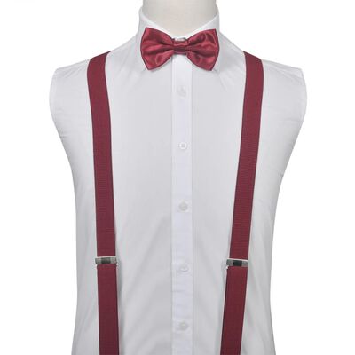 Férfi szmoking kiegészítő- nadrágtartó & nyakkendő szett burgundi szín