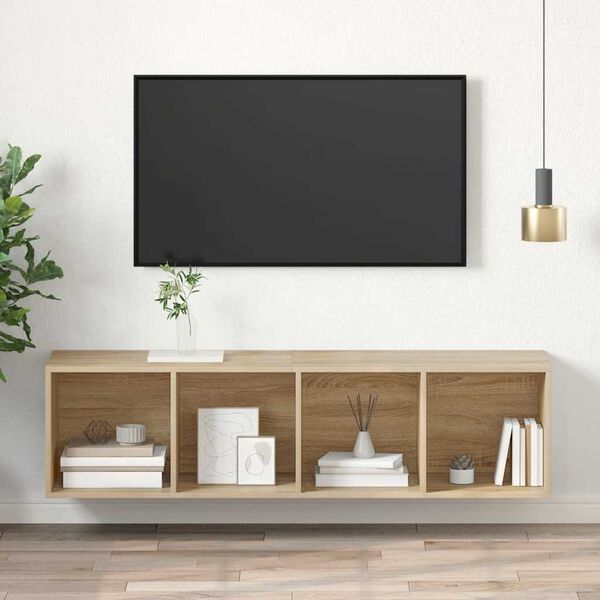vidaXL sonoma t&ouml;lgy sz&iacute;nű szerelt fa fali TV-szekr&eacute;ny 37x37x142,5 cm