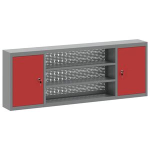 vidaXL Szersz&aacute;m szekr&eacute;ny polcokkal Piros &eacute;s Sz&uuml;rke 150 x 20 x 55 cm