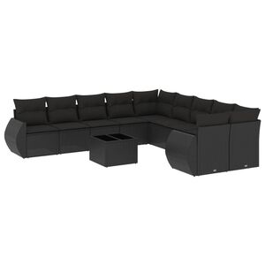 vidaXL 11 r&eacute;szes fekete polyrattan kerti &uuml;lőgarnit&uacute;ra p&aacute;rn&aacute;kkal