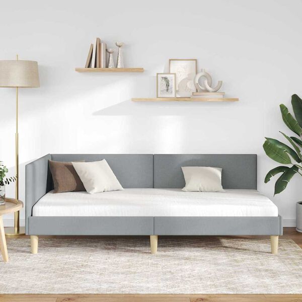 vidaXL Sarokágy keret fejtámlával Világosszürke 90 cm x 190 cm Bársony