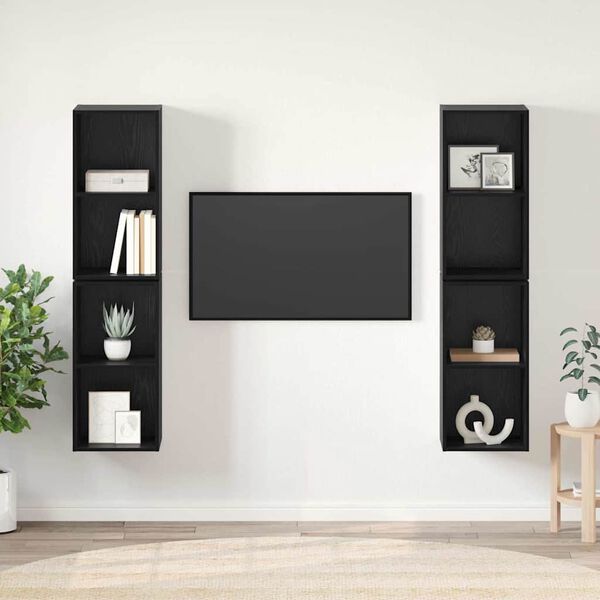 vidaXL TV szekr&eacute;ny garnit&uacute;ra 4 pcs Fekete t&ouml;lgy 37 x 37 x 72 cm