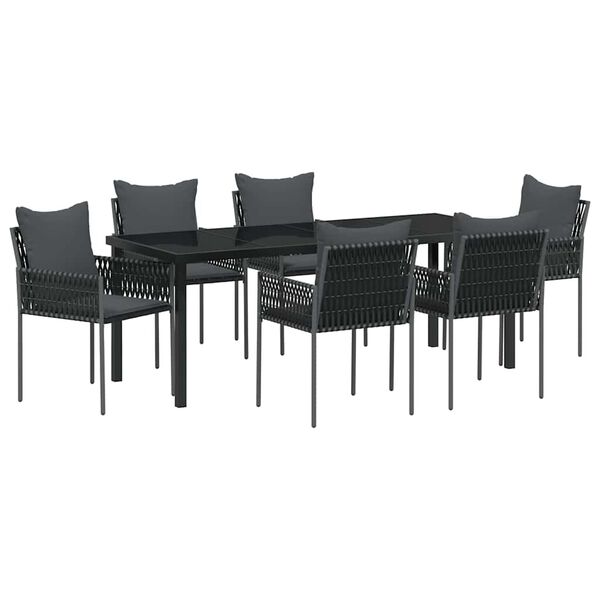 vidaXL Kert &eacute;tkező szett 7 pcs Fekete &eacute;s Sz&uuml;rke PE Rattan