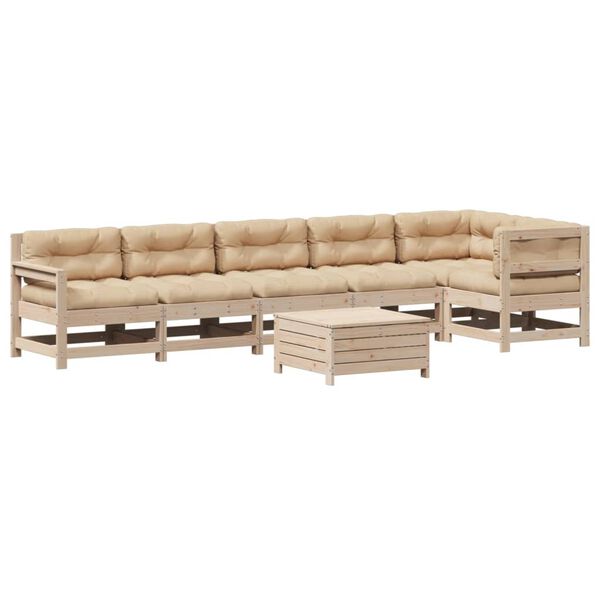 vidaXL 7 r&eacute;szes t&ouml;m&ouml;r fenyőfa kerti &uuml;lőgarnit&uacute;ra p&aacute;rn&aacute;val