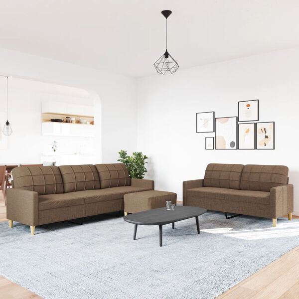 vidaXL 3 r&eacute;szes barna sz&ouml;vet &uuml;lőgarnit&uacute;ra l&aacute;bzs&aacute;mollyal