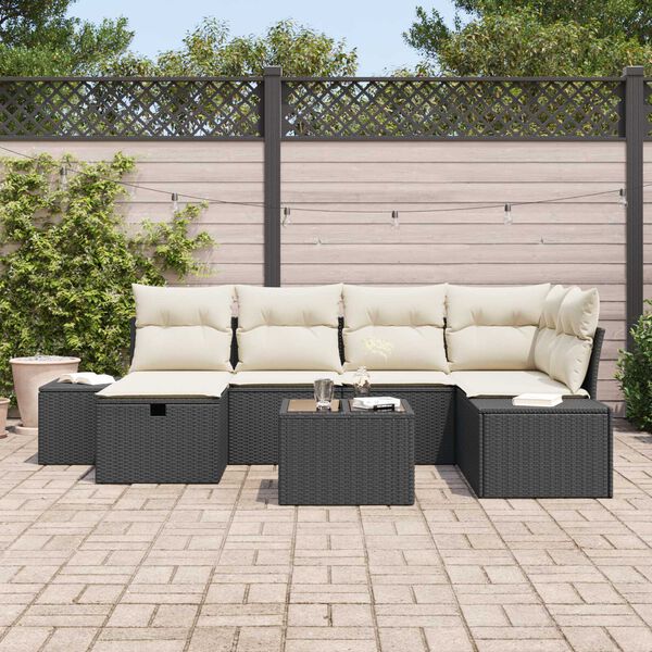 vidaXL Kerti Kanapé Szett 7 pcs Fekete 55 x 62 x 69 cm Poli rattan