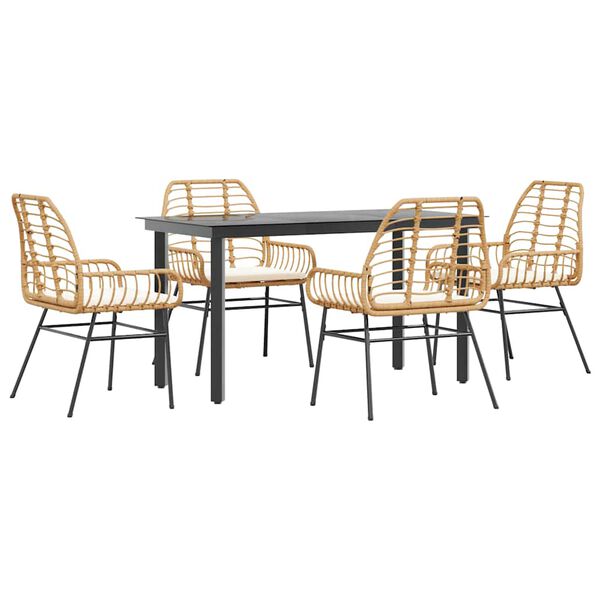 vidaXL 5 &eacute;szes barna polyrattan &uuml;veg kerti &eacute;tkezőgarnit&uacute;ra p&aacute;rn&aacute;val