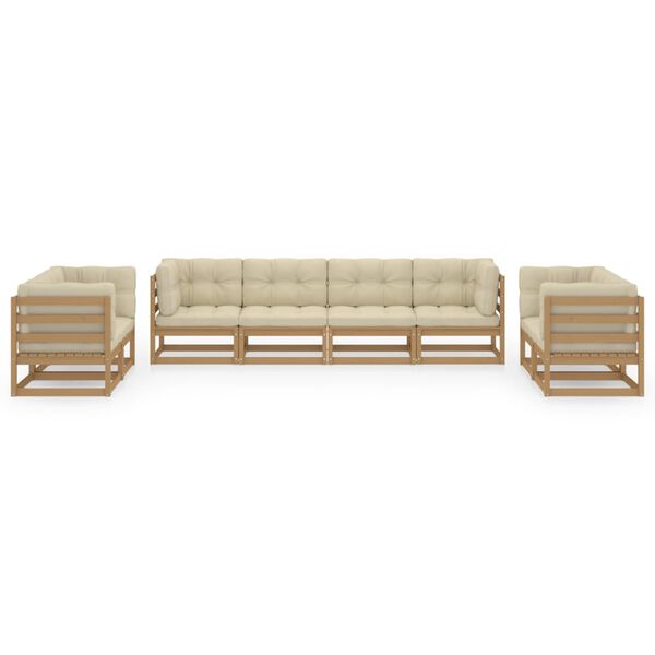 vidaXL 8 r&eacute;szes t&ouml;m&ouml;r fenyőfa kerti &uuml;lőgarnit&uacute;ra p&aacute;rn&aacute;kkal