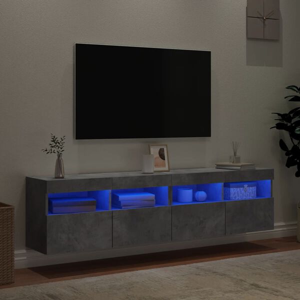 vidaXL 2 db betonsz&uuml;rke fali TV-szekr&eacute;ny LED-del 80x30x40 cm