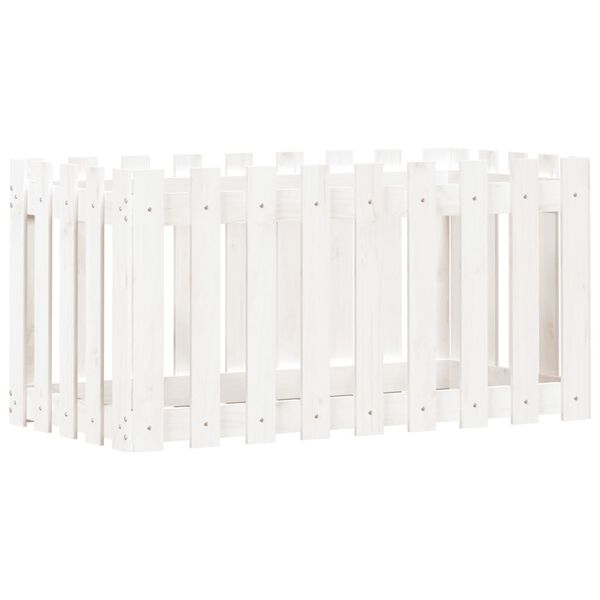 vidaXL fehér tömör fenyőfa kerti magaságyás kerítéssel 100x50x50 cm