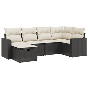 vidaXL 6 r&eacute;szes fekete polyrattan kerti &uuml;lőgarnit&uacute;ra p&aacute;rn&aacute;kkal
