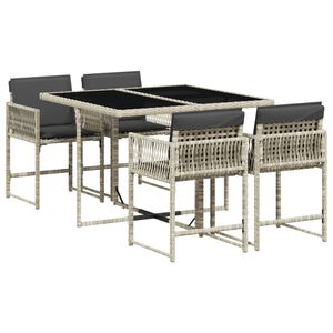 vidaXL 5r&eacute;szes vil&aacute;gossz&uuml;rke polyrattan kerti &eacute;tkezőgarnit&uacute;ra p&aacute;rn&aacute;val