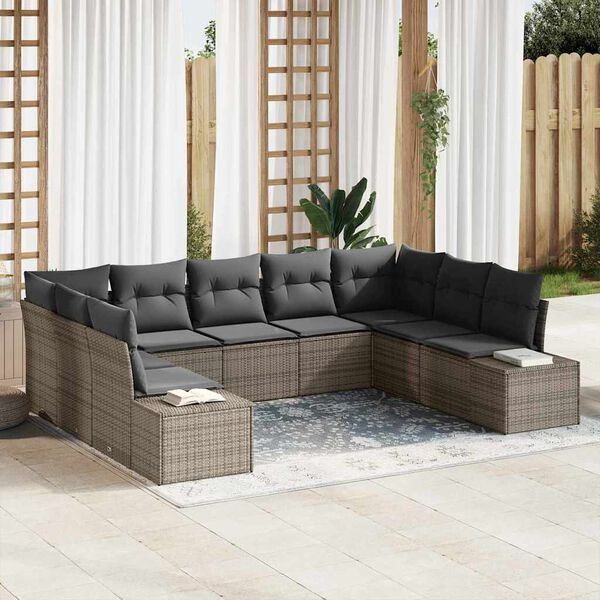 vidaXL Kerti Kanap&eacute; Szett p&aacute;rn&aacute;val 9 pcs Sz&uuml;rke Polyrattan