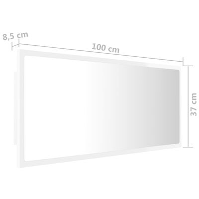 vidaXL magasfényű fehér akril LED-es fürdőszobatükör 100x8,5x37 cm