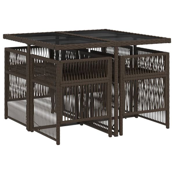 vidaXL 5 r&eacute;szes barna polyrattan kerti &eacute;tkezőgarnit&uacute;ra p&aacute;rn&aacute;kkal