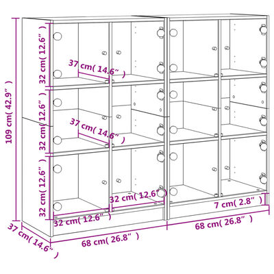 vidaXL szürke sonoma szerelt fa könyvespolc ajtókkal 136x37x109 cm