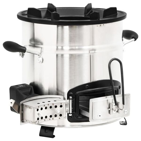 vidaXL ezüst acél fatüzelésű tűzhely USB-s légfúvóval 35,5x26x28 cm