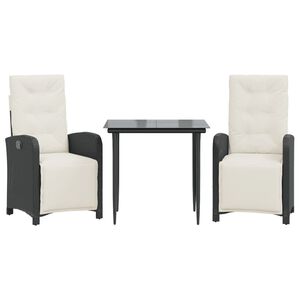 vidaXL 3 r&eacute;szes fekete polyrattan bisztr&oacute;garnit&uacute;ra p&aacute;rn&aacute;val