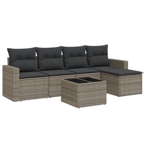 vidaXL 6 r&eacute;szes sz&uuml;rke polyrattan kerti &uuml;lőgarnit&uacute;ra p&aacute;rn&aacute;kkal