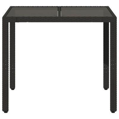 vidaXL fekete polyrattan üveglapos kerti asztal 90 x 90 x 75 cm