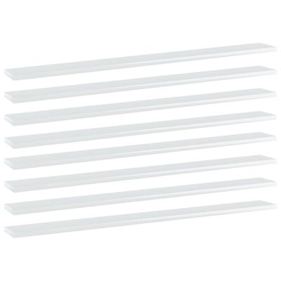 vidaXL 8 db magasfényű fehér forgácslap könyvespolc 100 x 10 x 1,5 cm