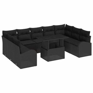 vidaXL Kerti Kanap&eacute; Szett p&aacute;rn&aacute;val t&aacute;rol&oacute;val 10 pcs Fekete Poli rattan