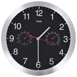 vidaXL kvarcszerkezetes fekete fali&oacute;ra higrom&eacute;terrel, hőm&eacute;rővel 30 cm