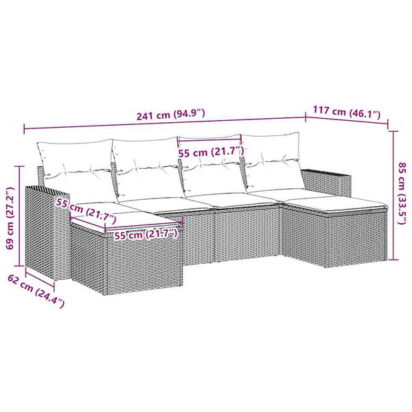 vidaXL 6 r&eacute;szes barna polyrattan kerti &uuml;lőgarnit&uacute;ra p&aacute;rn&aacute;val